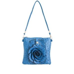 NWOT 22 Tote Ostrich Flower Cell Phone Crossbody Wristlet Sapphire Blue